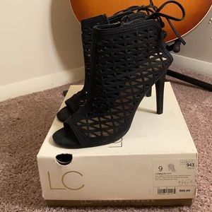 Lauren Conrad Open toe black heels with back ties